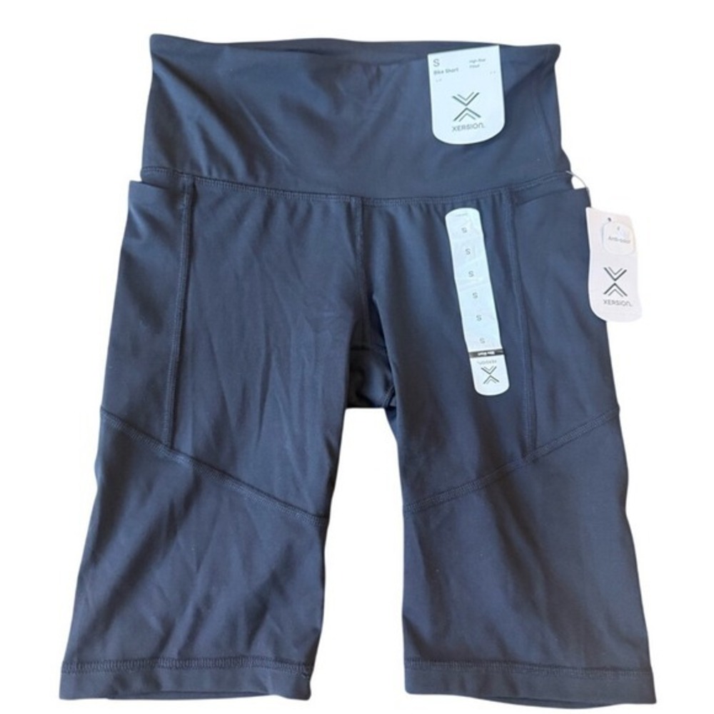 Xersion Womens High Rise Bike Shorts Black Fitted Athletic Pockets Small NWT